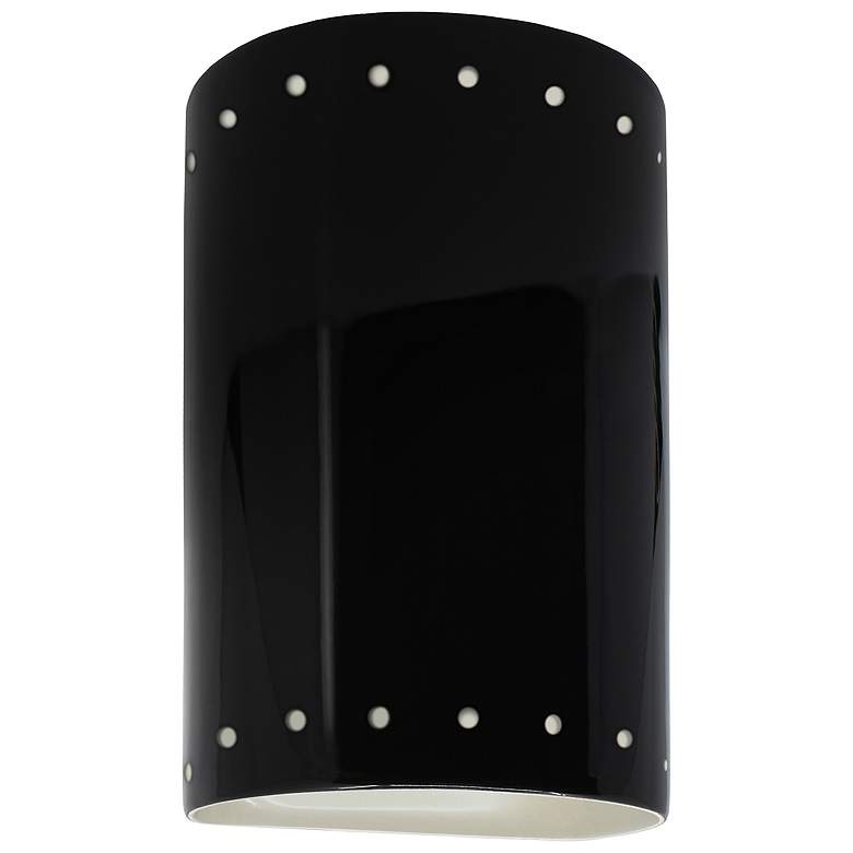 Image 1 Ambiance 9 1/2"H Black White Perfs Cylinder Closed Sconce