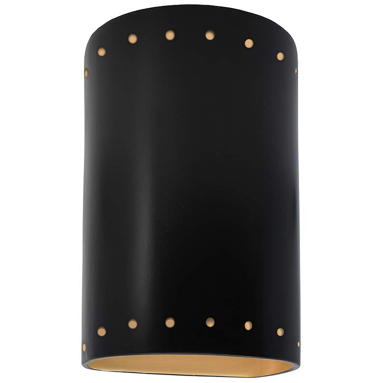 Image 1 Ambiance 9 1/2"H Carbon Black Gold Perfs Cylinder LED Sconce