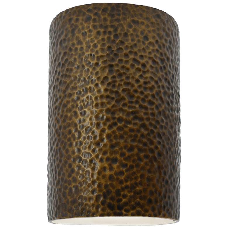 Image 1 Ambiance 9 1/2"H Hammered Brass Cylinder Outdoor Wall Sconce