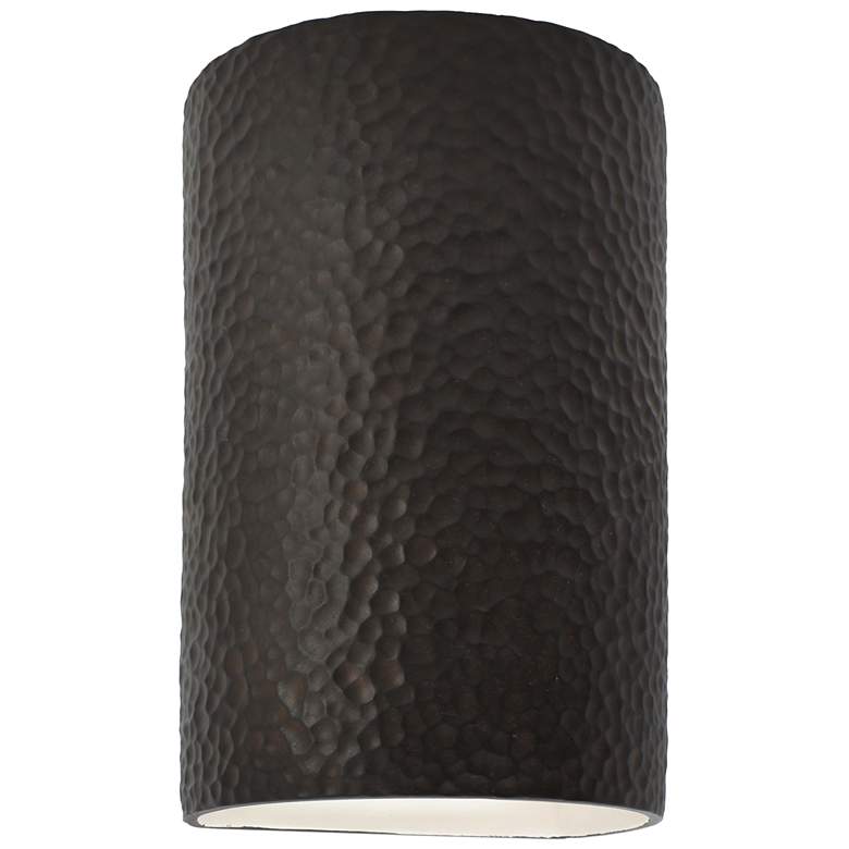 Image 1 Ambiance 9 1/2"H Hammered Iron Cylinder Outdoor Wall Sconce