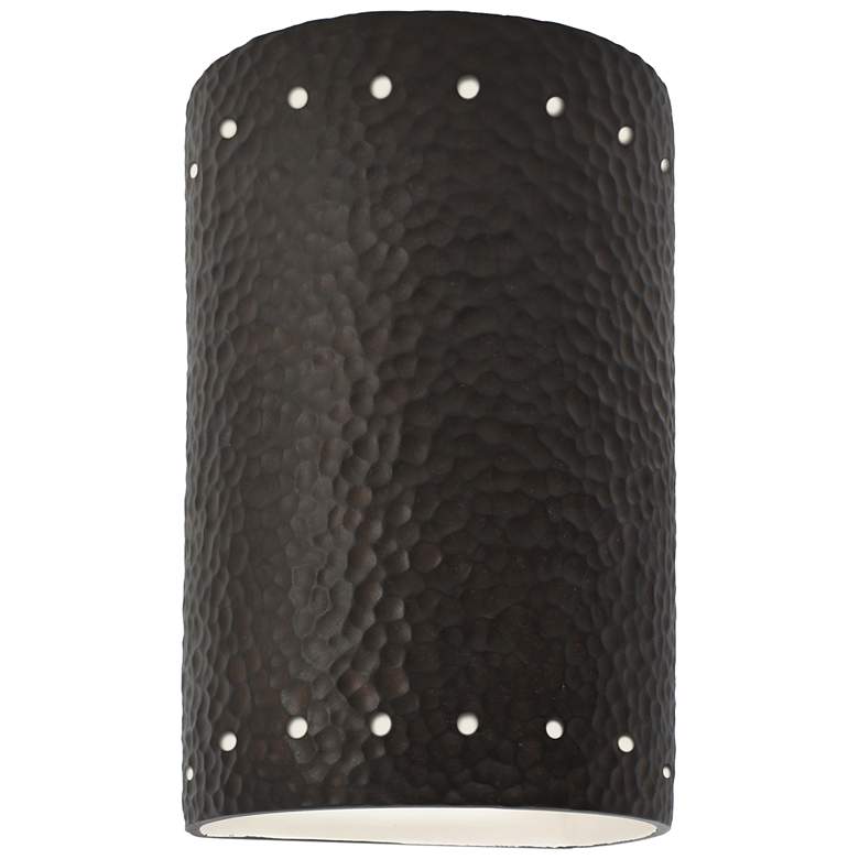 Image 1 Ambiance 9 1/2 inchH Hammered Iron Perfs Cylinder LED ADA Sconce