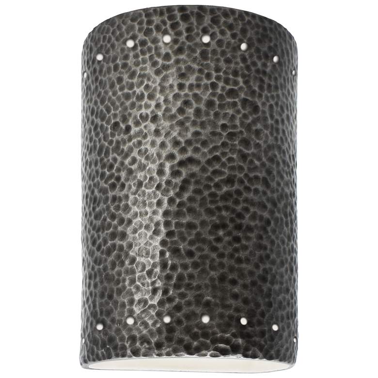Image 1 Ambiance 9 1/2"H Hammered Pewter Perfs Cylinder ADA Sconce