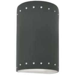 Ambiance 9 1/2&quot;H Pewter Green Perfs Cylinder Closed Sconce