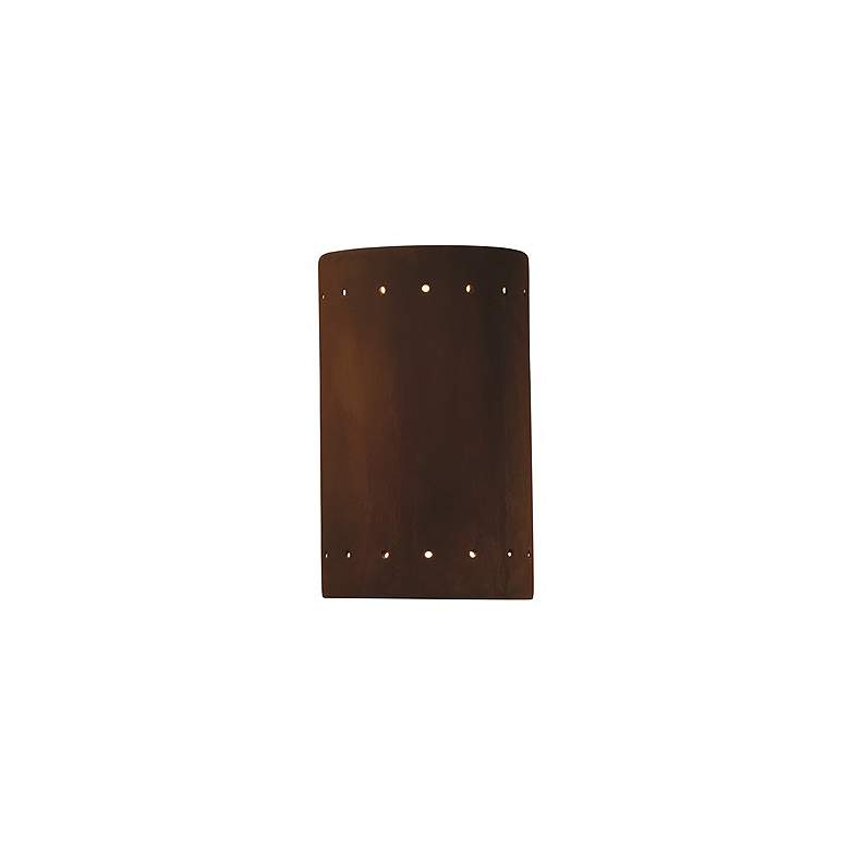 Image 1 Ambiance 9 1/2"H Real Rust Perfs Cylinder Closed Wall Sconce