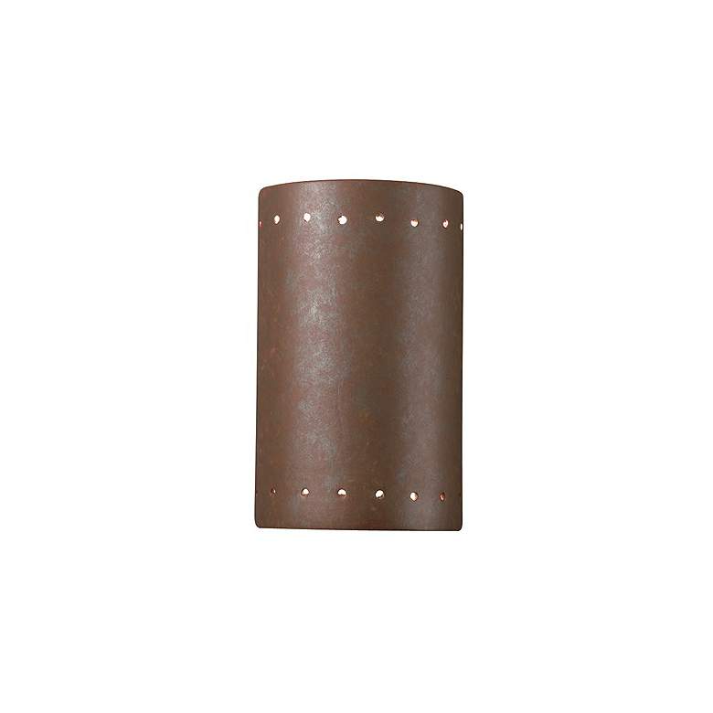 Image 1 Ambiance 9 1/2"H Rust Patina Perfs Cylinder ADA Wall Sconce