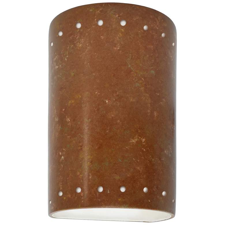 Image 1 Ambiance 9 1/2 inchH Rust Patina Perfs Cylinder Closed Sconce