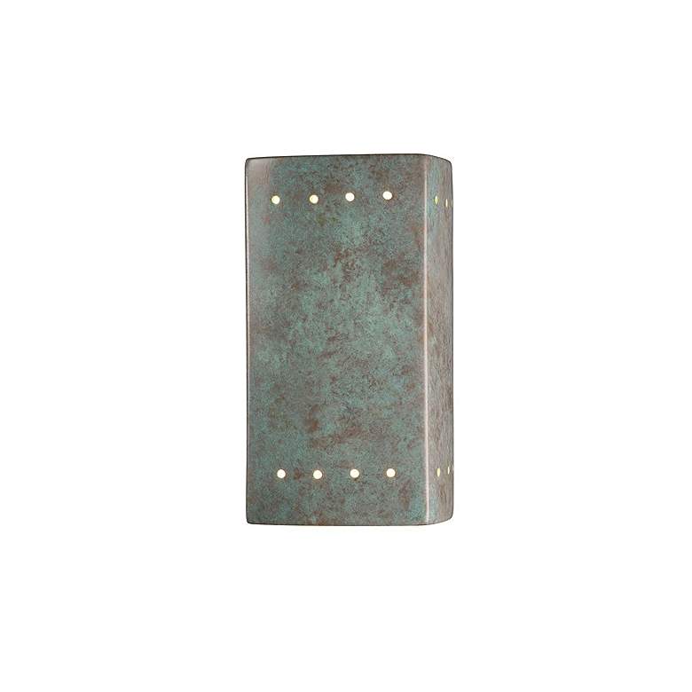 Image 1 Ambiance 9 1/2 inchH Verde Patina Perfs Rectangle Closed Sconce