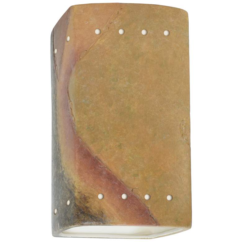 Image 1 Ambiance 9 1/2"H Yellow Slate Perfs Rectangle Outdoor Sconce