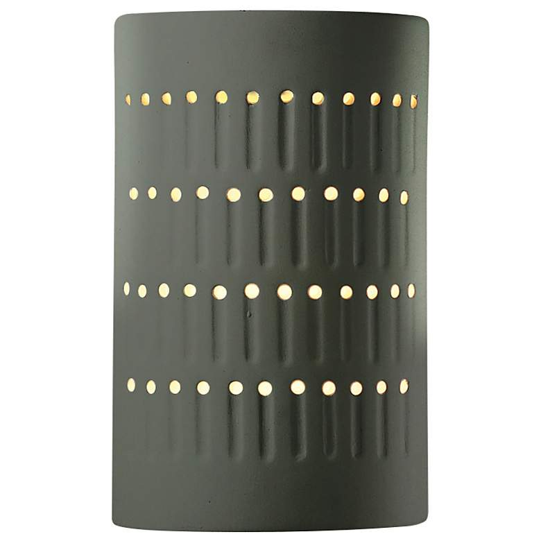 Image 1 Ambiance 9 1/4" High Pewter Green Cylinder LED Wall Sconce