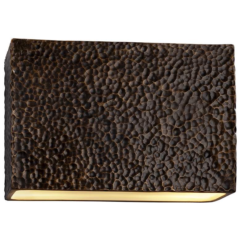 Image 1 Ambiance Rectangle Wall Sconce - Closed Top - 12" - LED - Hammered Bra