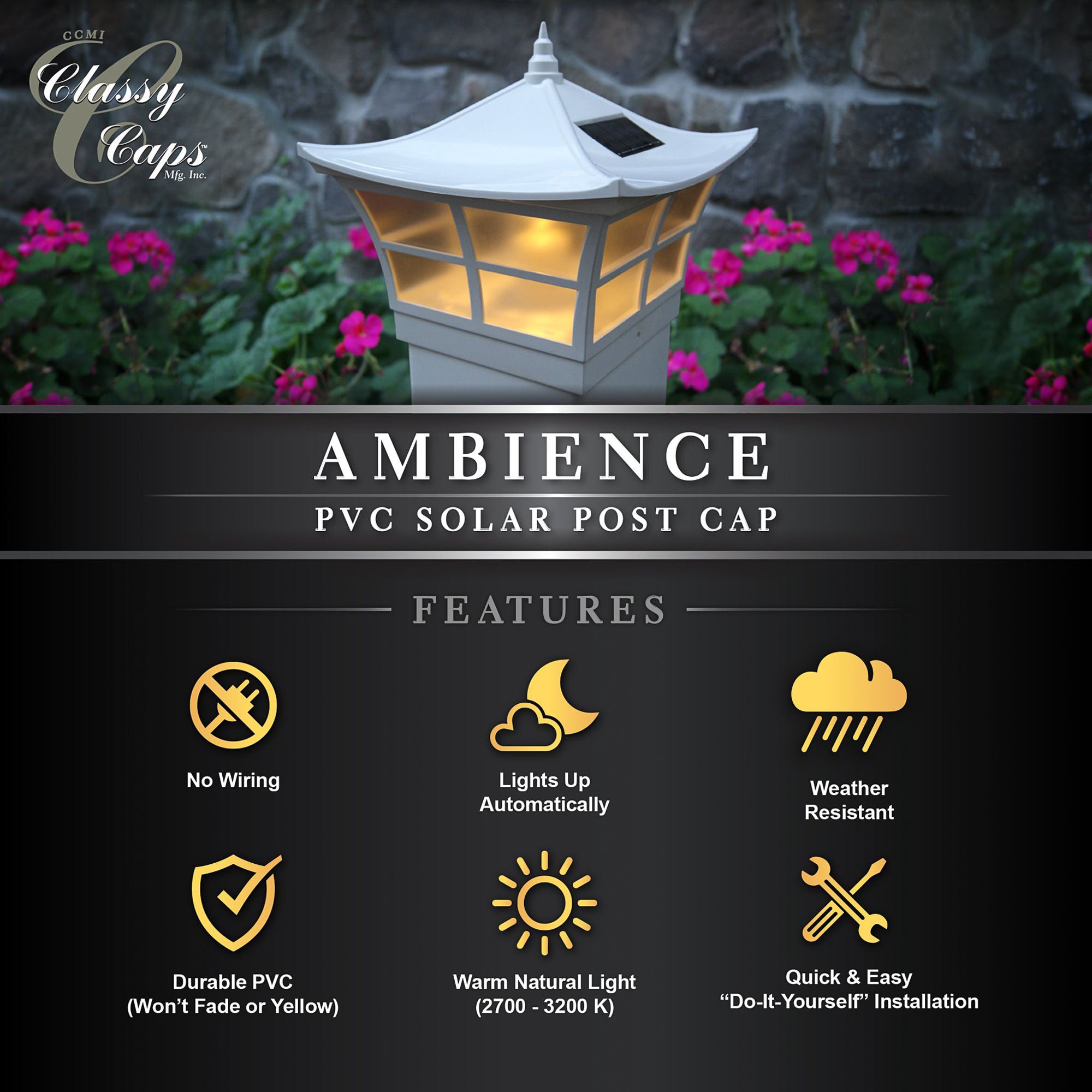 Watch A Video About the Ambience White Outdoor Solar LED Post Cap