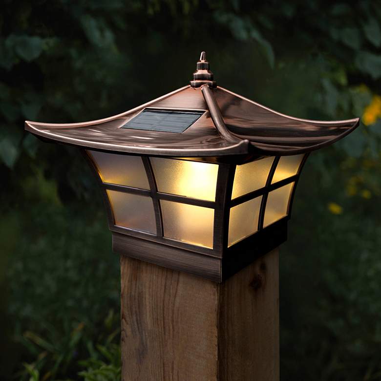 Image 2 Ambience 7" High Copper Plated Outdoor Solar LED Post Cap more views