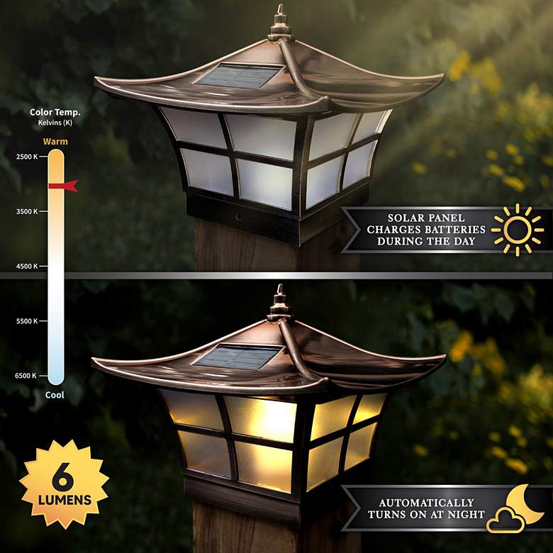 Image 4 Ambience 7 inch High Copper Plated Outdoor Solar LED Post Cap more views