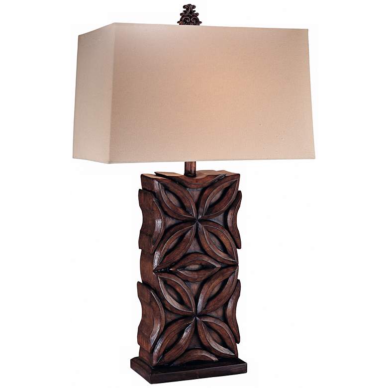 Image 1 Ambience Cherry Carved Faux Wood Table Lamp