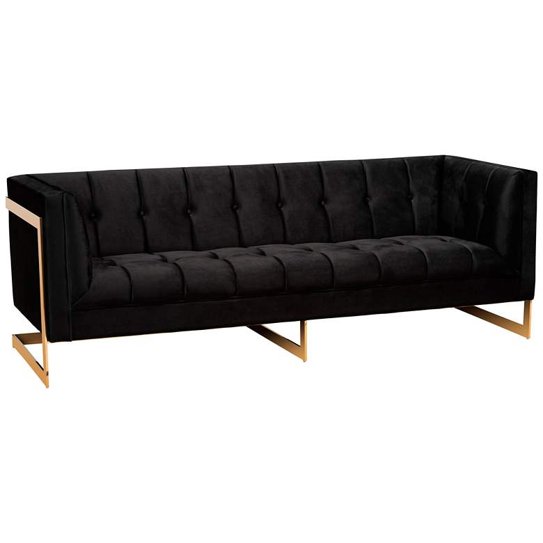 Image 2 Ambra 83 1/2 inch Wide Black Velvet Tufted Sofa 