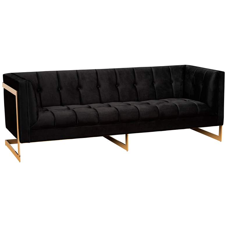Image 2 Ambra 83 1/2" Wide Black Velvet Tufted Sofa