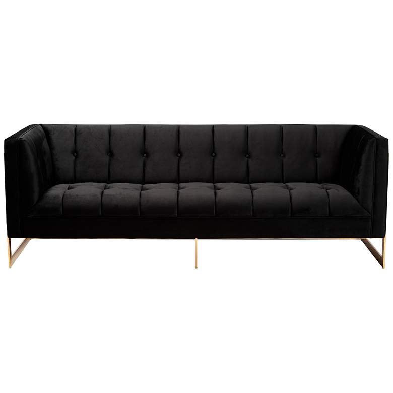 Image 6 Ambra 83 1/2" Wide Black Velvet Tufted Sofa more views
