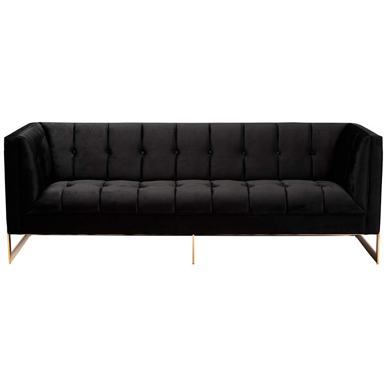 Image 6 Ambra 83 1/2 inch Wide Black Velvet Tufted Sofa  more views