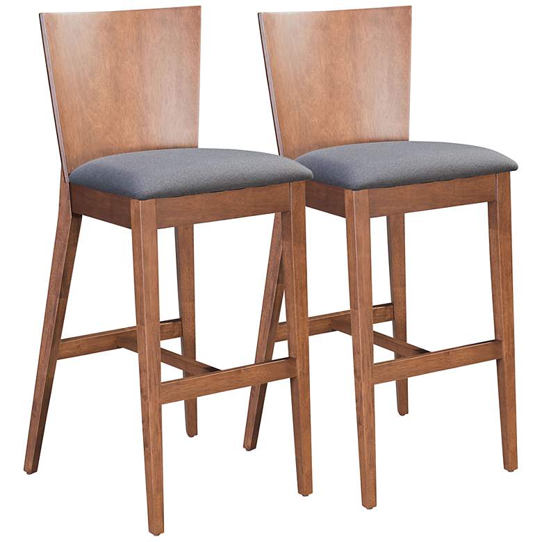 Image 2 Ambrose 29 1/4" Gray Fabric and Walnut Bar Stools Set of 2