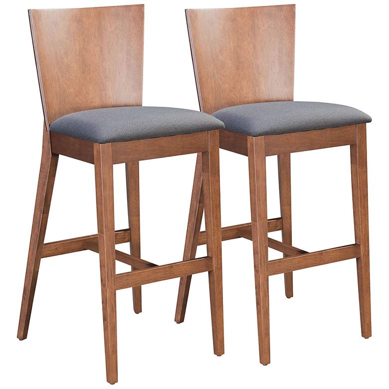 Image 2 Ambrose 29 1/4 inch Gray Fabric and Walnut Bar Stools Set of 2