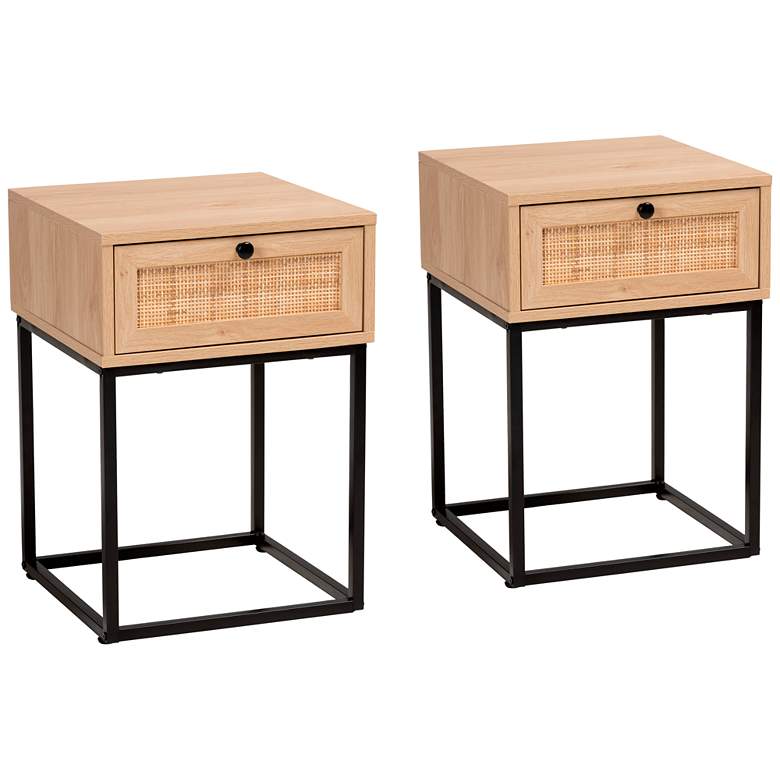 Image 1 Amelia 15 3/4 inch Wide Natural Brown Wood 1-Drawer Nightstands Set of 2