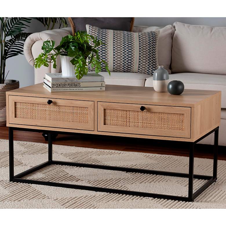 Image 1 Amelia 39 1/2 inch Wide Natural Brown Wood 2-Drawer Coffee Table