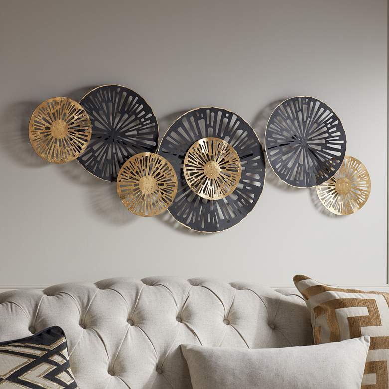 Image 1 Amelia Gold and Black 47 1/4 inch Wide Fan Metal Wall Art