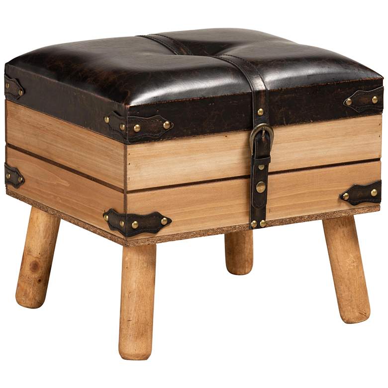 Image 2 Amena 15 3/4"W Dark Brown Faux Leather Ottoman with Storage