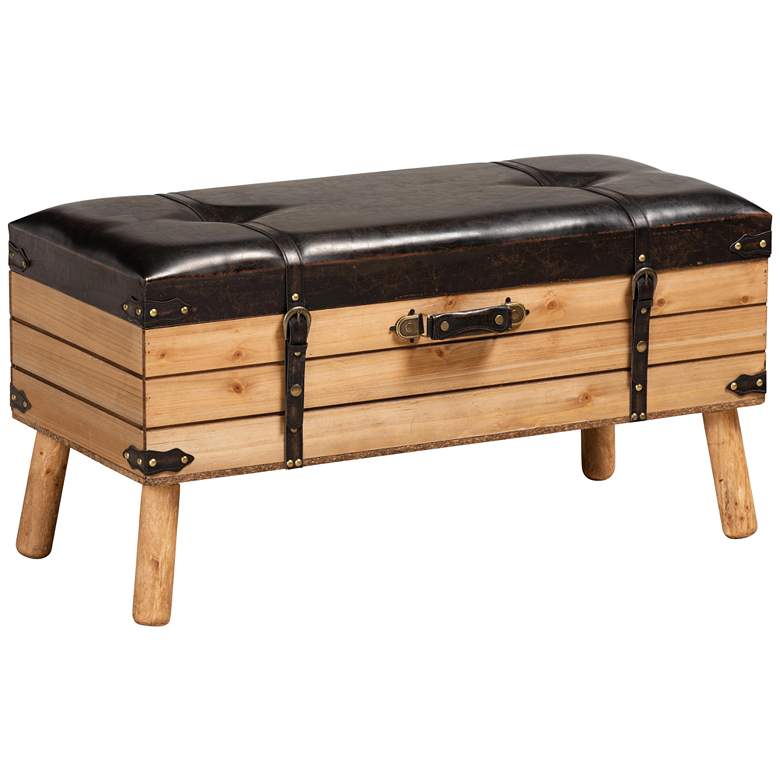 Image 1 Amena 35 1/2"W Dark Brown Faux Leather Ottoman with Storage