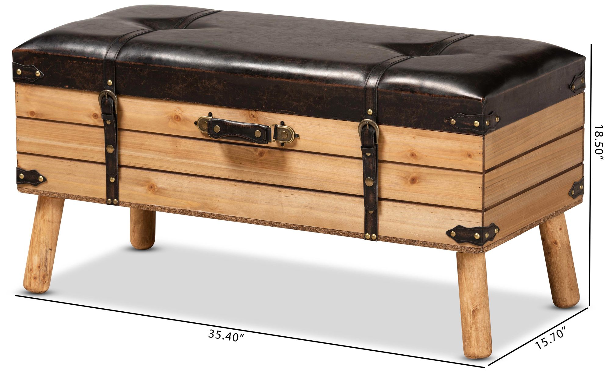 Amena 35 1/2"W Dark Brown Faux Leather Ottoman with Storage