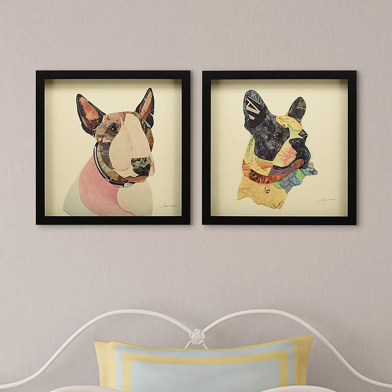 Image 1 American Bull and Boston Terrier Closeup 17 inchH Wall Art Set