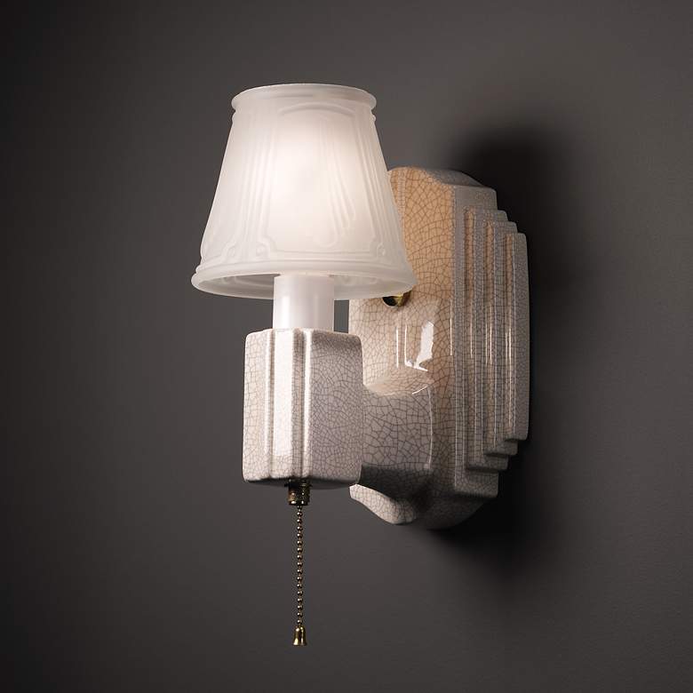 Image 1 American Classics 8.75"H White Crackle Deco Rectangle Wall Sconce
