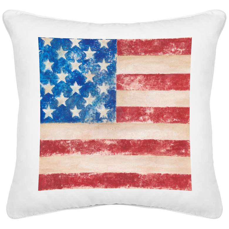 Image 1 American Flag White Canvas 18 inch Square Decorative Pillow