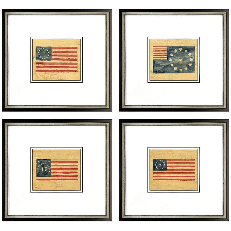 Image 1 American Flags I 17"W x 16"H Framed Art - Set of 4