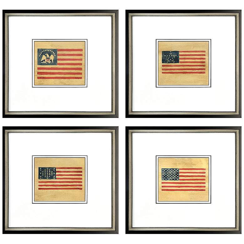 Image 1 American Flags II 17"W x 16"H Framed Art - Set of 4