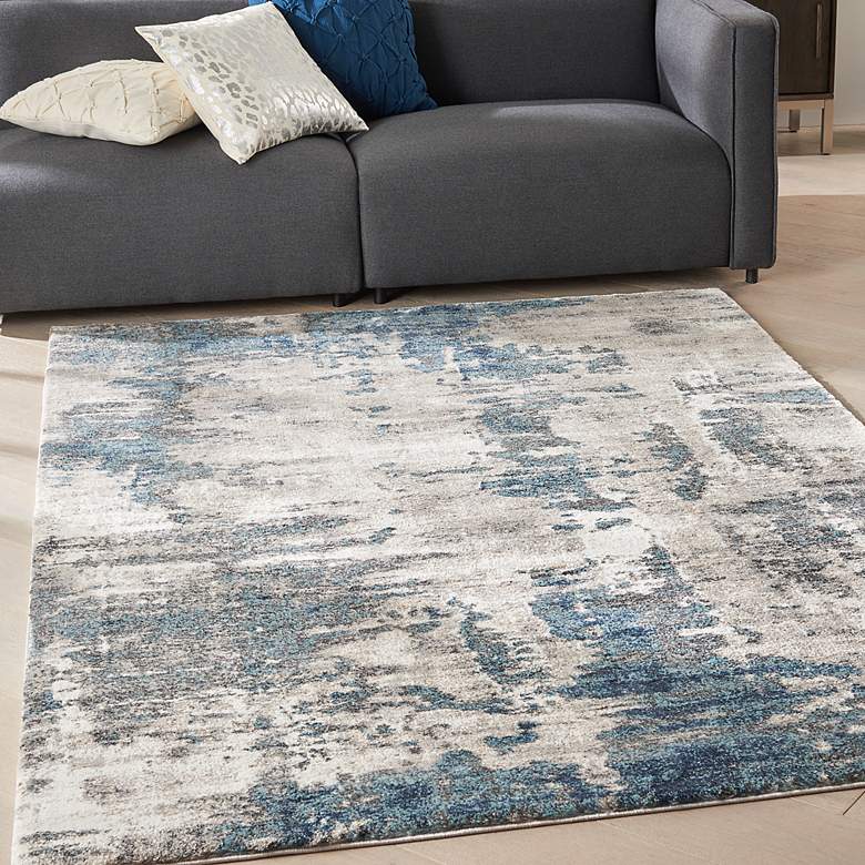Image 5 American Manor 5'3" x 7'3" Ivory Blue Abstract Indoor Rug more views