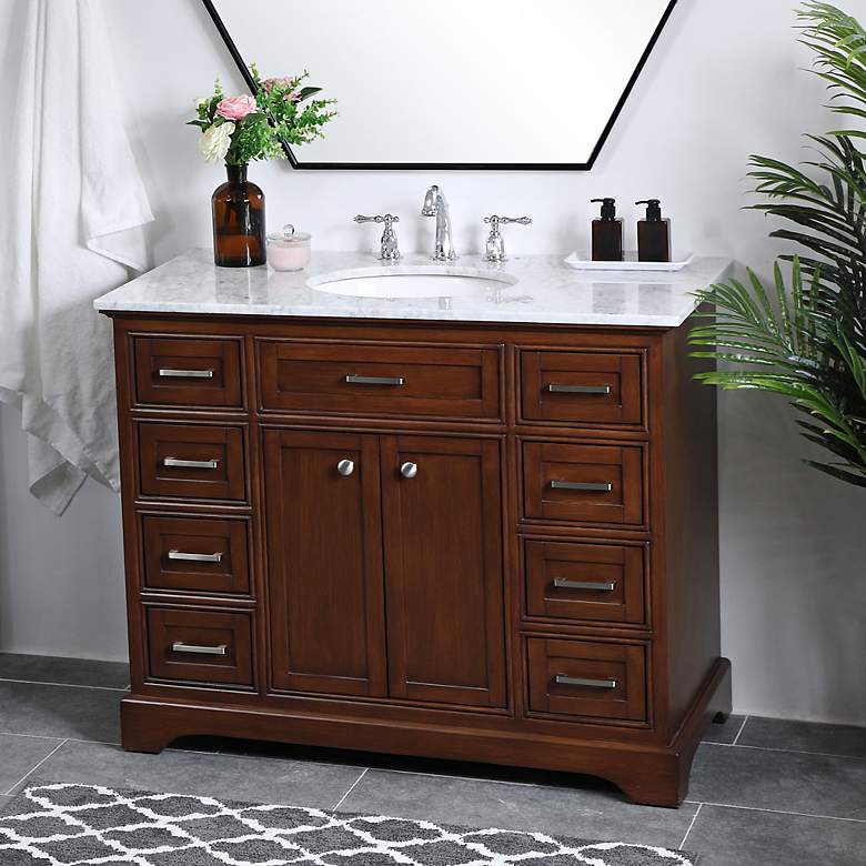 Image 1 Americana 42" Wide Teak 8-Drawer Single Sink Bathroom Vanity