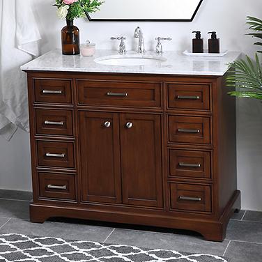 Americana 42" Wide Teak 8-Drawer Single Sink Bathroom Vanity
