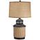Americana Barrel Lantern Metal and Faux Wood Table Lamp with Night Light