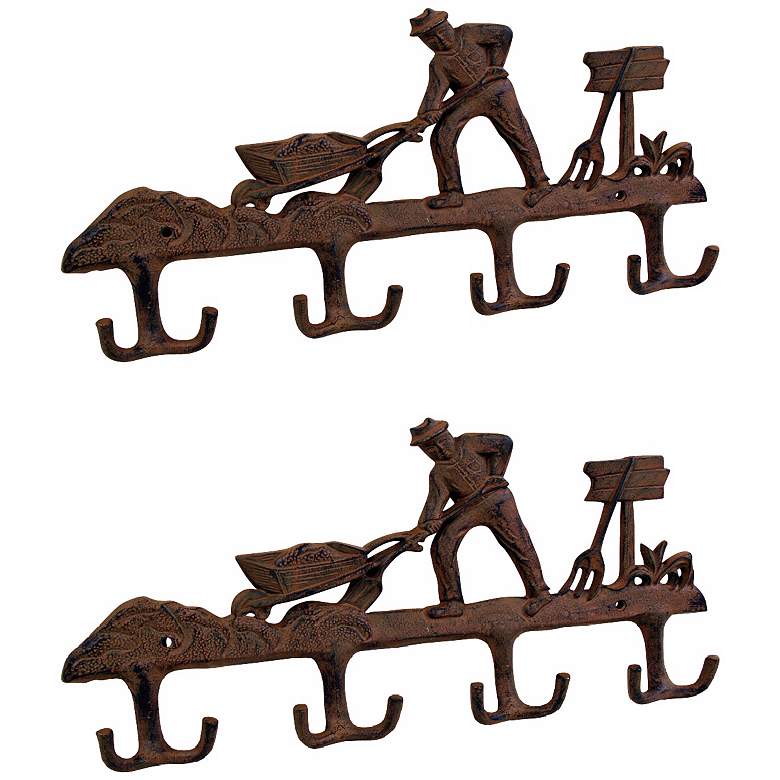 Image 1 Americana Set of 2 Iron Rust Farmer Coat Hooks