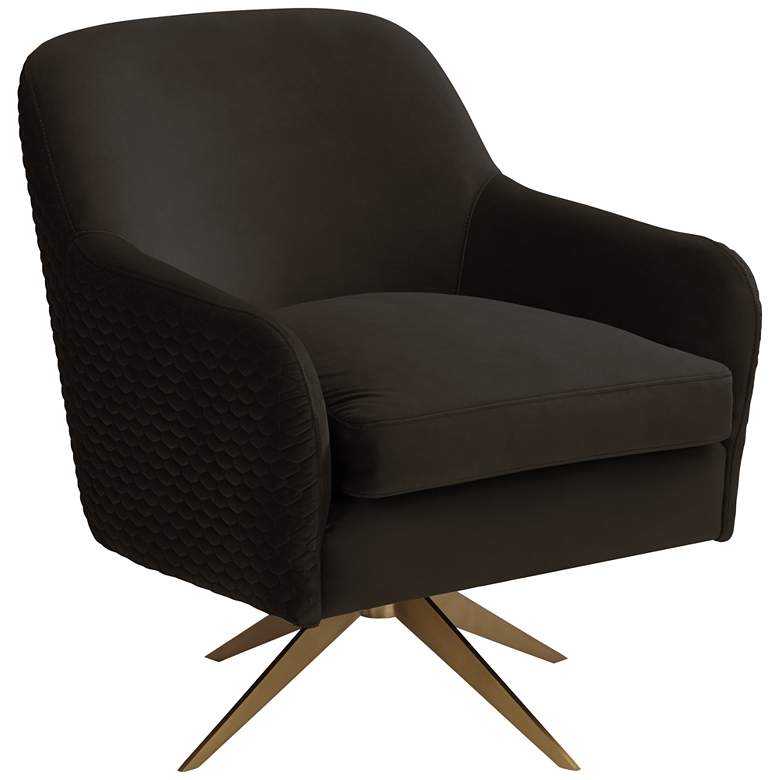 Image 2 Ames Quilted Espresso Velvet Swivel Chair