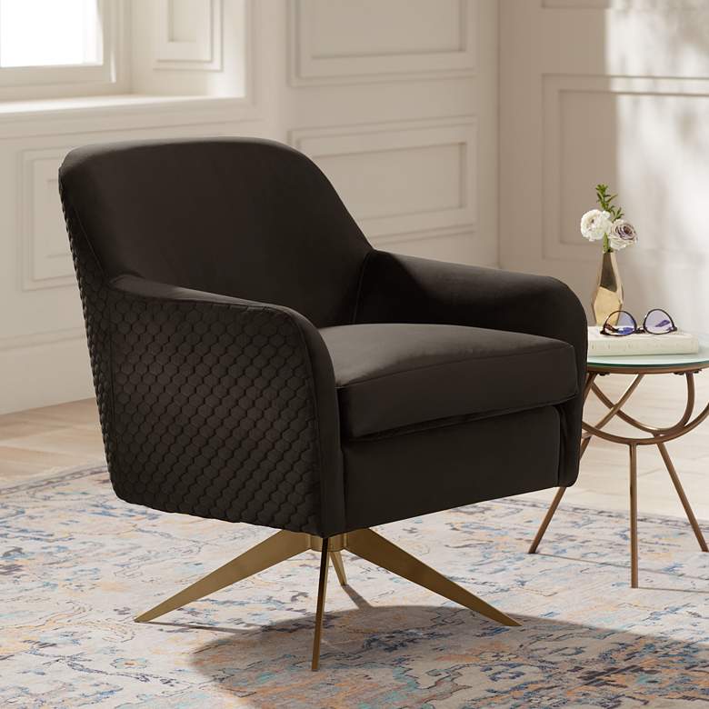 Image 1 Ames Quilted Espresso Velvet Swivel Chair