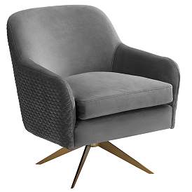 Image3 of Ames Quilted Gray Velvet Swivel Chair