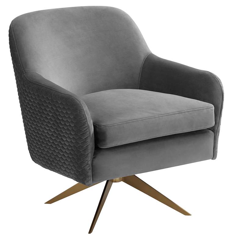 Image 3 Ames Quilted Gray Velvet Swivel Chair