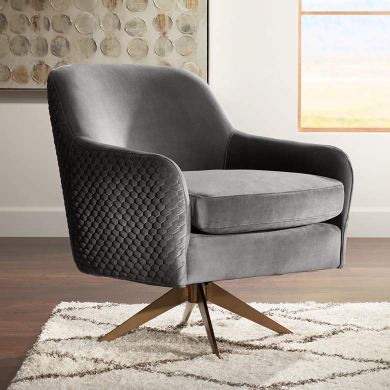 Image 2 Ames Quilted Gray Velvet Swivel Chair