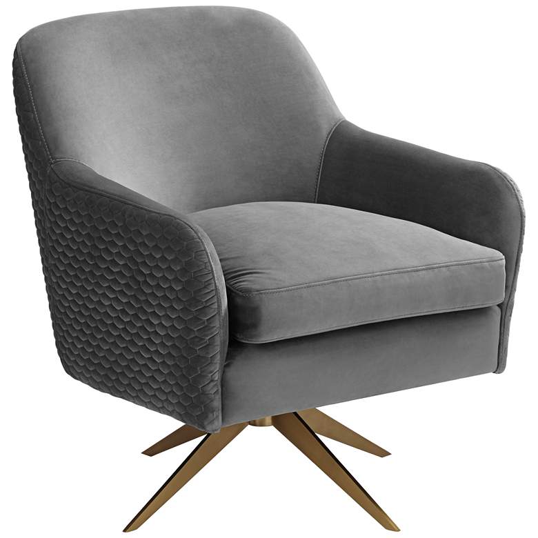 Ames Quilted Gray Velvet Swivel Chair more views