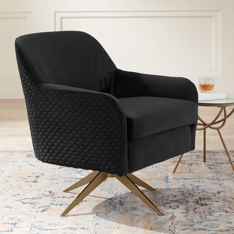 Image 2 Ames Quilted Onyx Velvet Swivel Chair