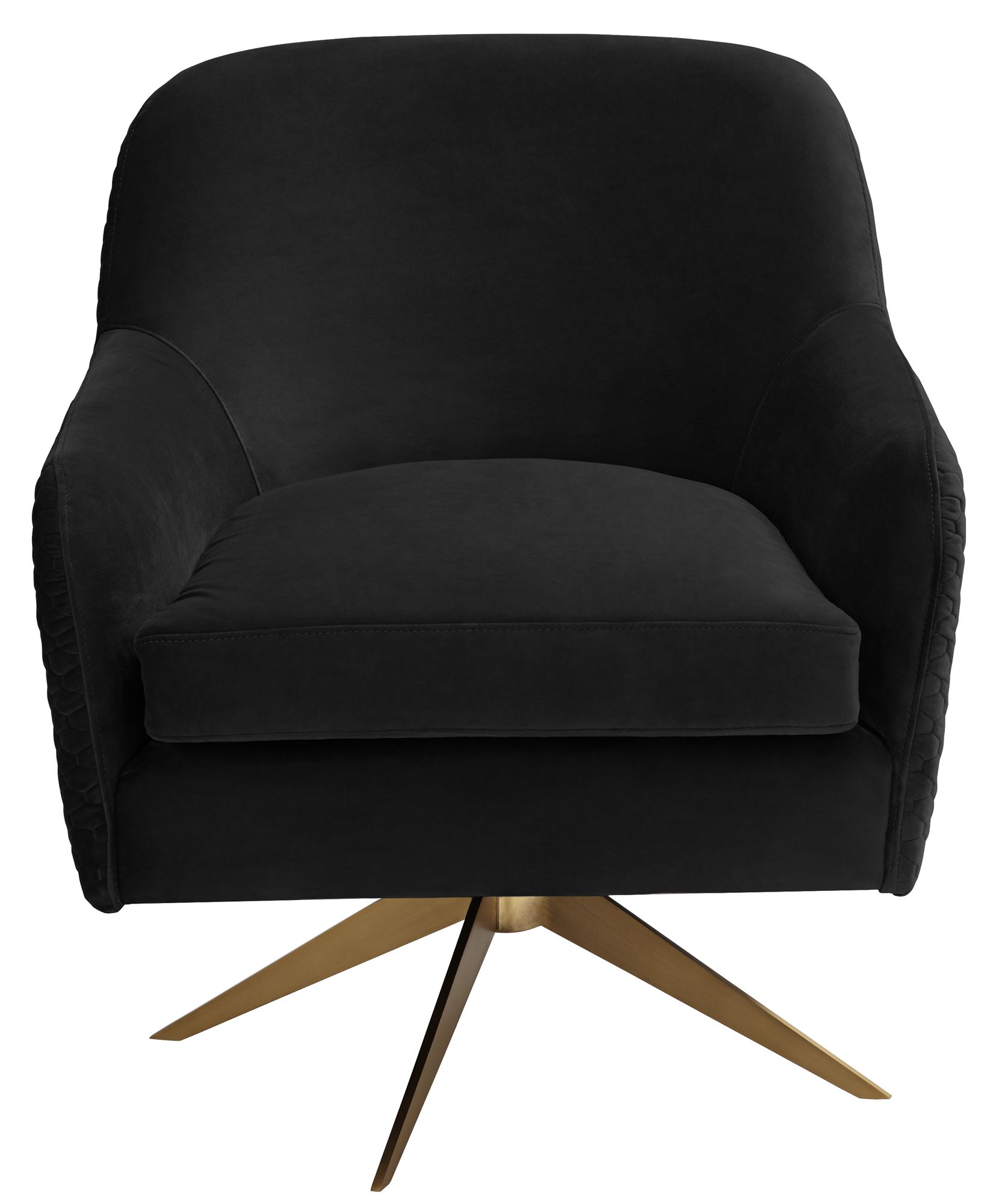 Ames Quilted Onyx Velvet Swivel Chair in scene