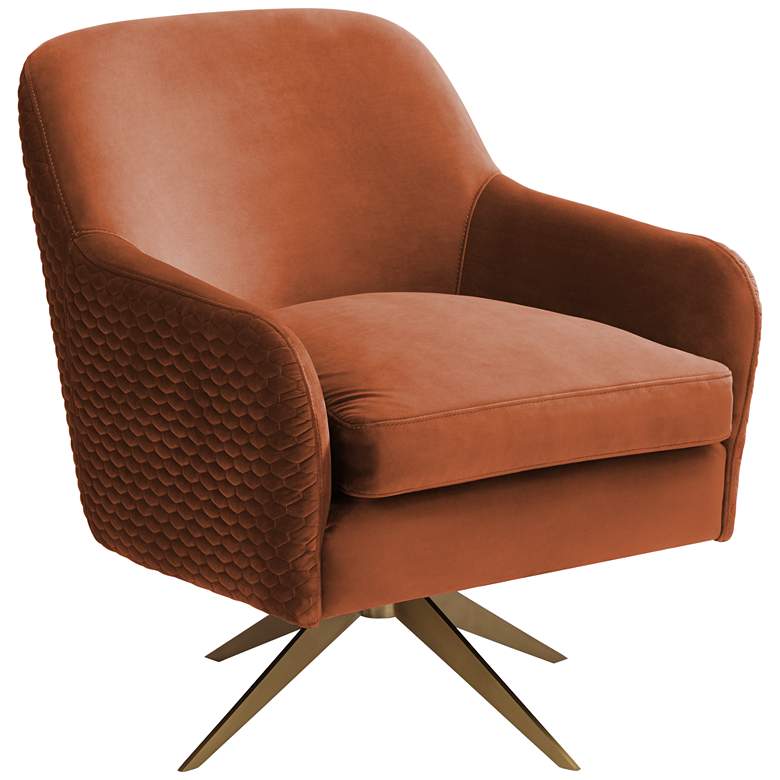 Image 2 Ames Quilted Pumpkin Velvet Modern Swivel Club Chair