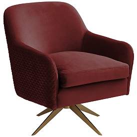 Image2 of Ames Quilted Wine Velvet Swivel Chair